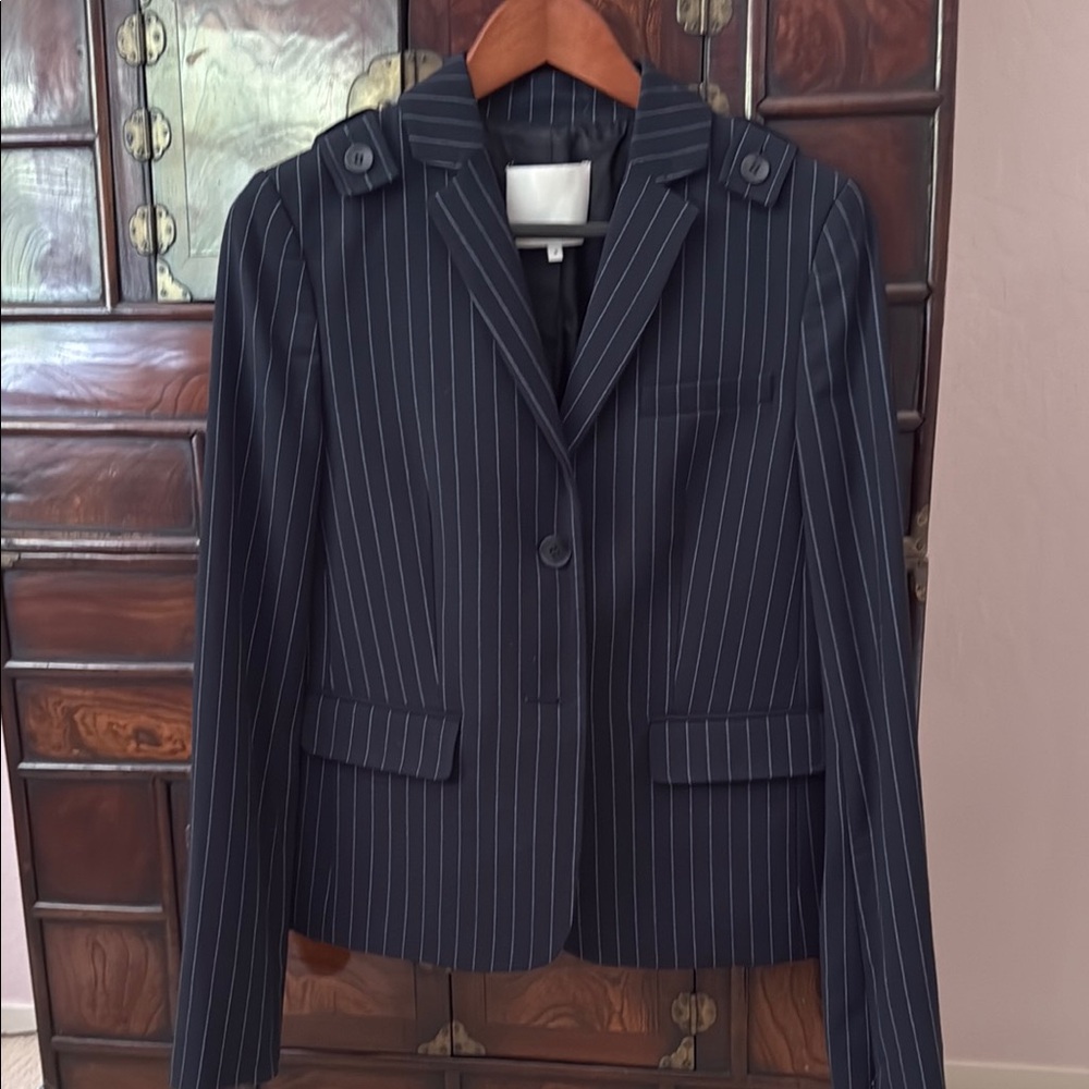 TIBI Women's Navy Pinstripe Wool Blazer